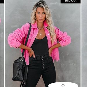 Vici Distressed Cordoroy Jacket Hot Pink